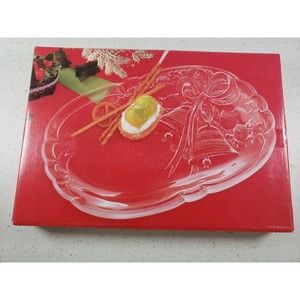 Japanese HOYA Crystal - Christmas Holiday Bells Oblong Plate/Dish, FBD1620 NEW